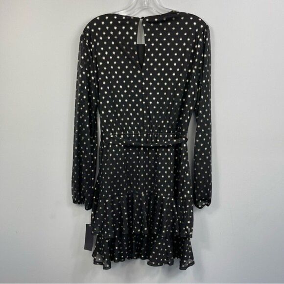 NWT City Studio Black & Metallic Gold Polka Dots Ruffled Fit & Flare Dress Black - Picture 7 of 16
